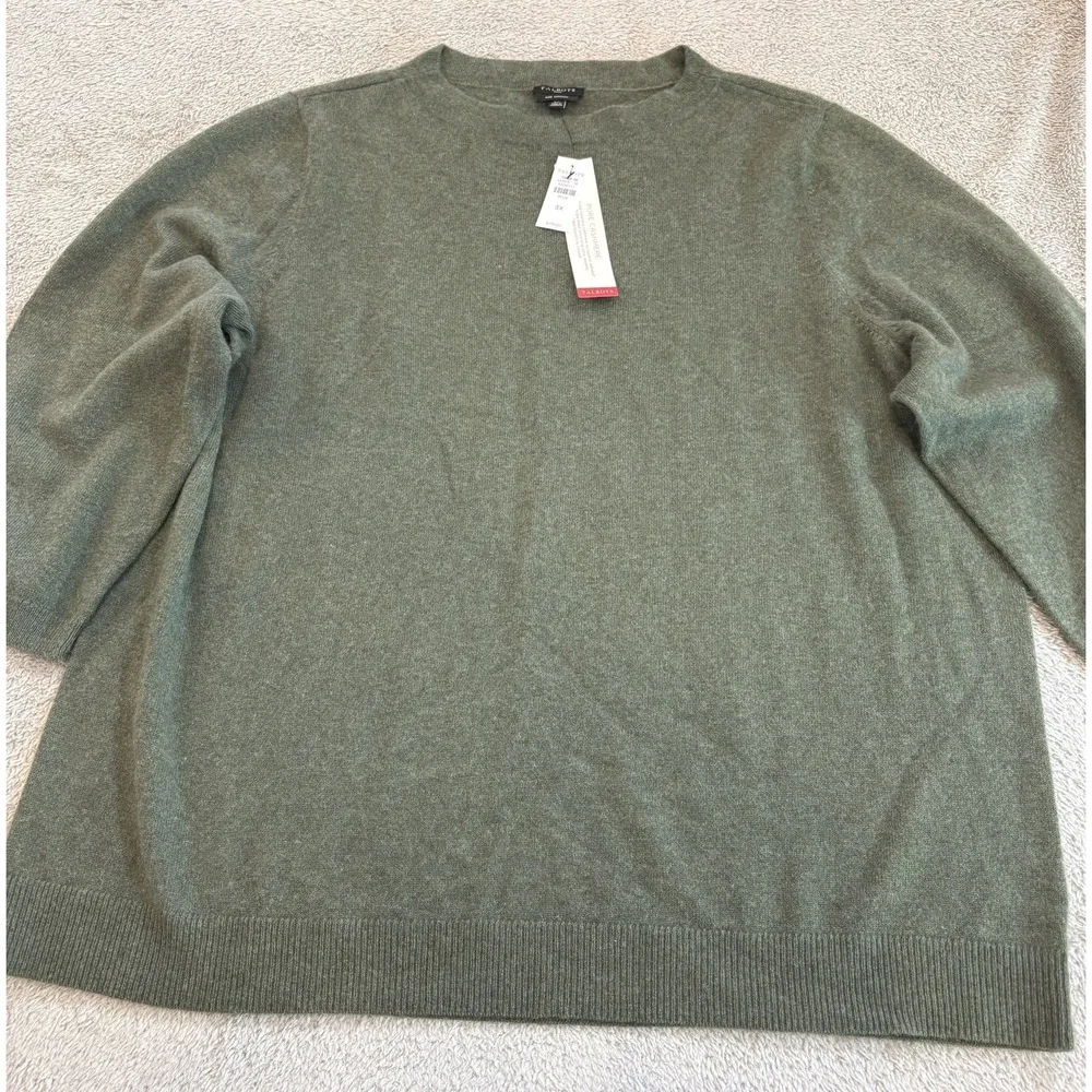 Talbots Plus 3X Olive Green 100% Pure Cashmere 3/4 Sleeve Crew Neck Sweater NWT - Picture 2 of 9
